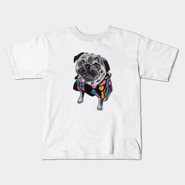 Funny Pug Dog Kids T-Shirt by PaintingsbyArlette